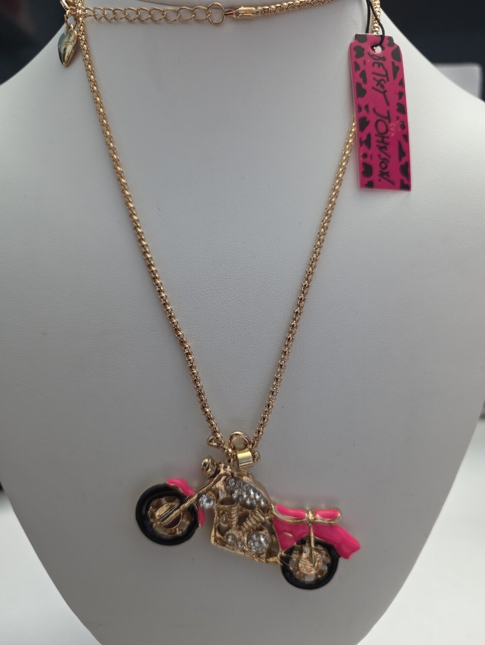 Betsey Johnson Gold-Tone Necklace with Pink Motorcycle Charm